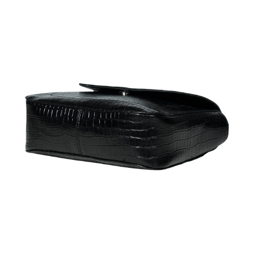 Black Croc-Texture Leather Shoulder Bag