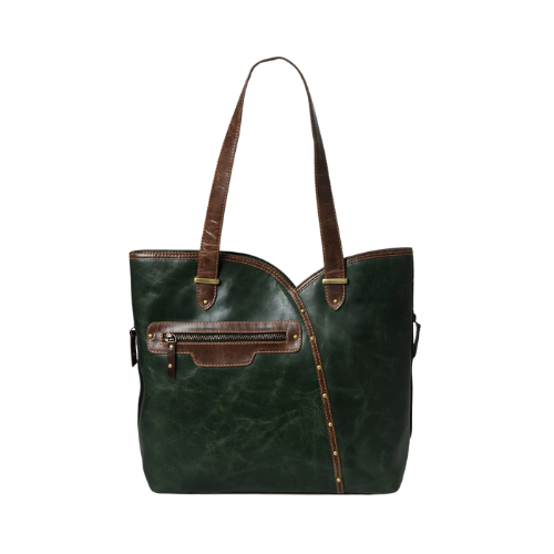 Emerald Brown Accent Leather Tote Bag