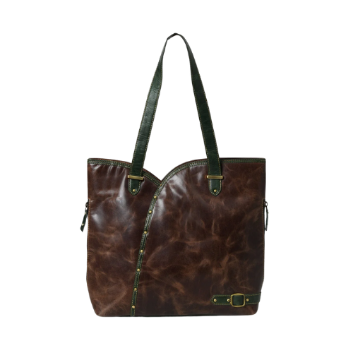 Classic Brown & Green Leather Tote Bag