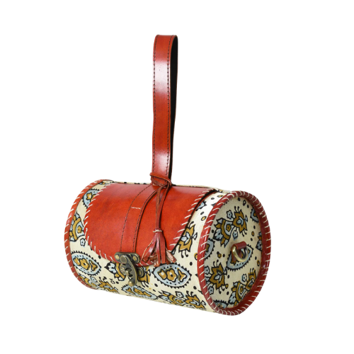Rustic Patterned Leather Barrel Bag