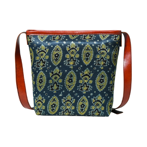Rust-Trimmed Patterned Leather Tote Bag