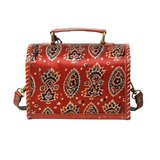 Rust Red Patterned Leather Top-Handle Bag