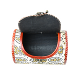 Rustic Patterned Leather Barrel Bag