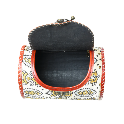 Rustic Patterned Leather Barrel Bag