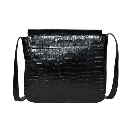 Black Croc-Texture Leather Shoulder Bag