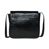 Black Croc-Texture Leather Shoulder Bag